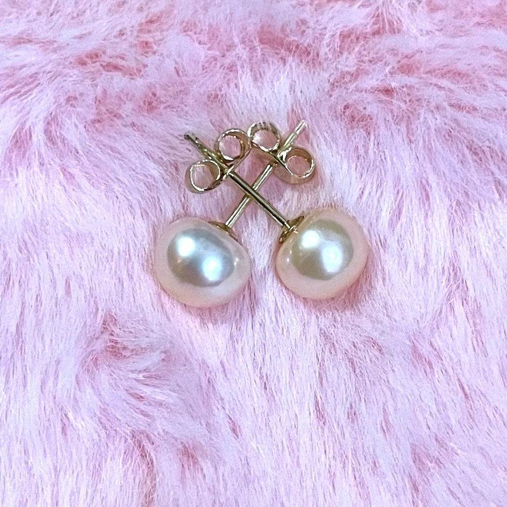 14K Yellow Gold Plated Pink South Sea Pearl Stud Earrings